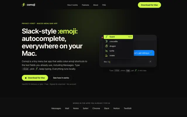 Comoji: Slack-style :emoji: autocomplete, everywhere on your Mac.